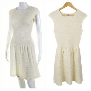 BB Dakota Fit and Flare Ribbed Cable Knit Wool Blend Dress in Ivory Size Small